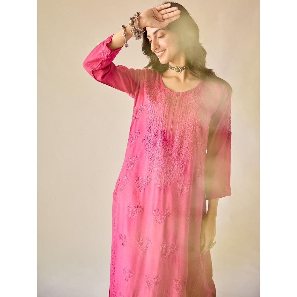 Old Marigold Yara Hot Pink Modal Hand Embroidered Chikankari Co-Ord (Set of 2)