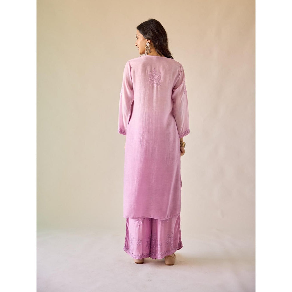 Old Marigold Zarina Lavender Ombre Modal Hand Embroidered Chikankari Co-Ord (Set of 2)