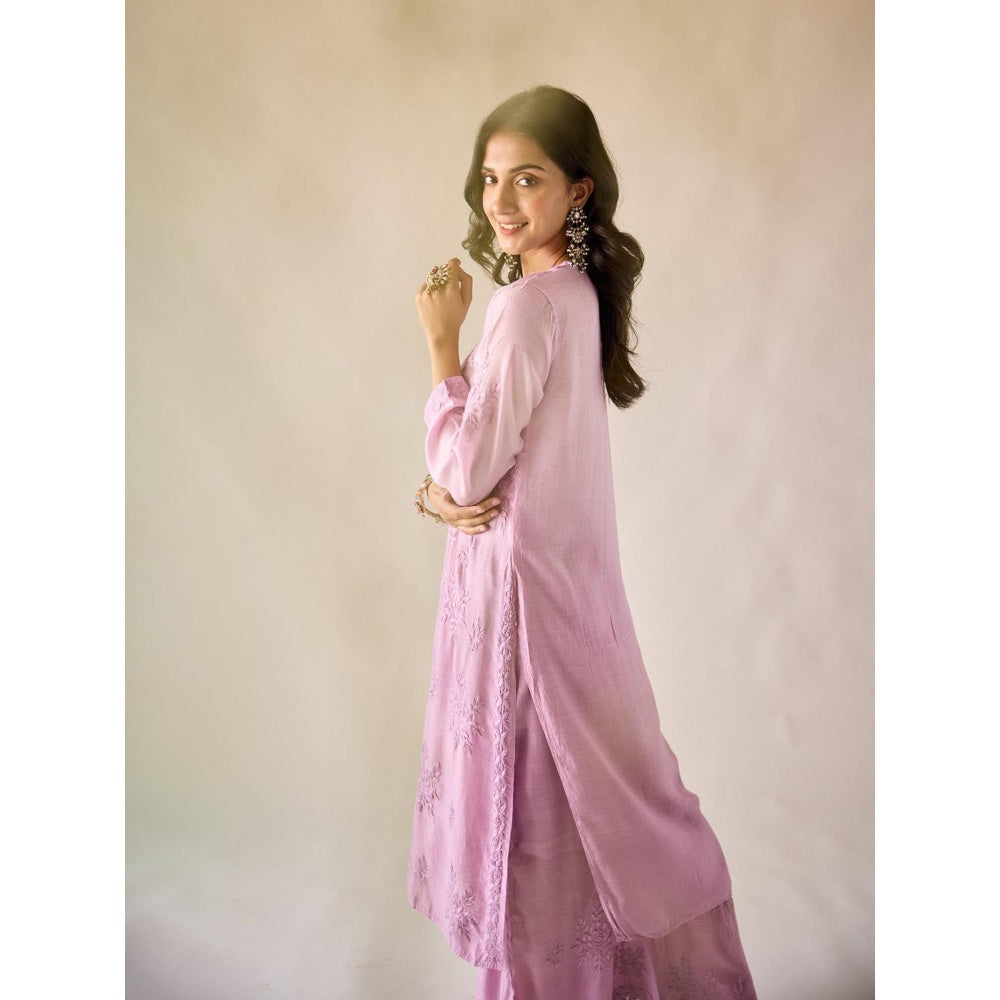 Old Marigold Zarina Lavender Ombre Modal Hand Embroidered Chikankari Co-Ord (Set of 2)