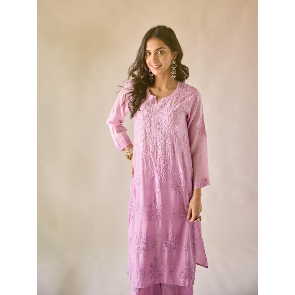 Old Marigold Zarina Lavender Ombre Modal Hand Embroidered Chikankari Co-Ord (Set of 2)