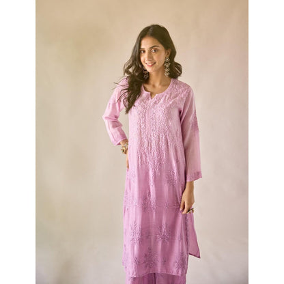Old Marigold Zarina Lavender Ombre Modal Hand Embroidered Chikankari Co-Ord (Set of 2)