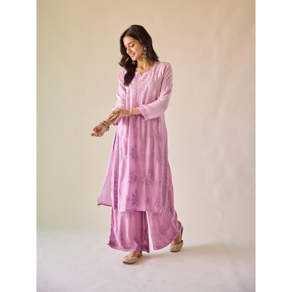 Old Marigold Zarina Lavender Ombre Modal Hand Embroidered Chikankari Co-Ord (Set of 2)
