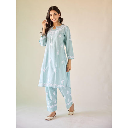 Old Marigold Ireo Blue Cotton Hand Embroidered Chikankari Co-Ord (Set of 2)