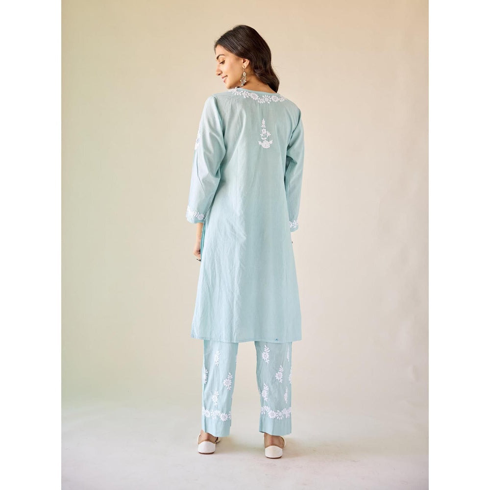 Old Marigold Ireo Blue Cotton Hand Embroidered Chikankari Co-Ord (Set of 2)