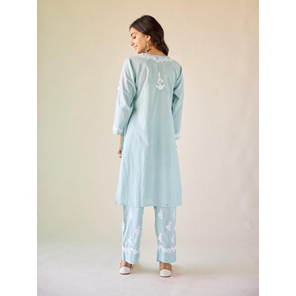 Old Marigold Ireo Blue Cotton Hand Embroidered Chikankari Co-Ord (Set of 2)