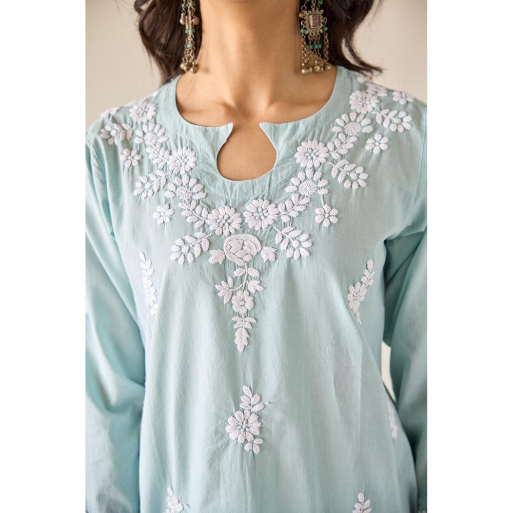 Old Marigold Ireo Blue Cotton Hand Embroidered Chikankari Co-Ord (Set of 2)