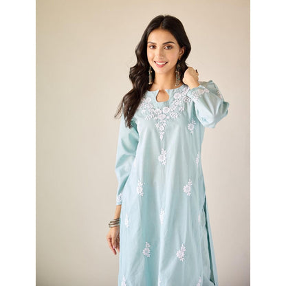 Old Marigold Ireo Blue Cotton Hand Embroidered Chikankari Co-Ord (Set of 2)