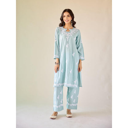 Old Marigold Ireo Blue Cotton Hand Embroidered Chikankari Co-Ord (Set of 2)