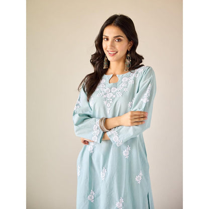 Old Marigold Ireo Blue Cotton Hand Embroidered Chikankari Co-Ord (Set of 2)