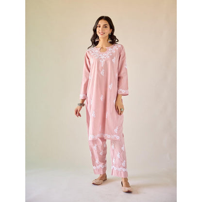 Old Marigold Mira Pink Cotton Hand Embroidered Chikankari Co-Ord (Set of 2)
