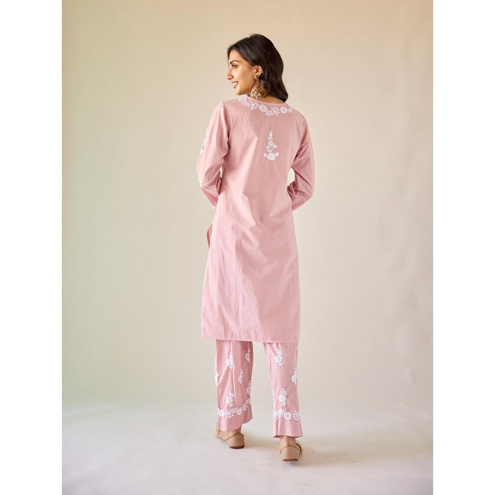 Old Marigold Mira Pink Cotton Hand Embroidered Chikankari Co-Ord (Set of 2)