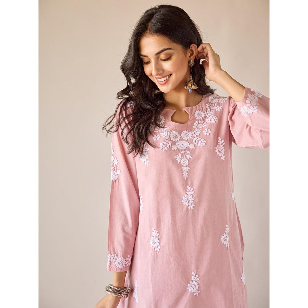 Old Marigold Mira Pink Cotton Hand Embroidered Chikankari Co-Ord (Set of 2)