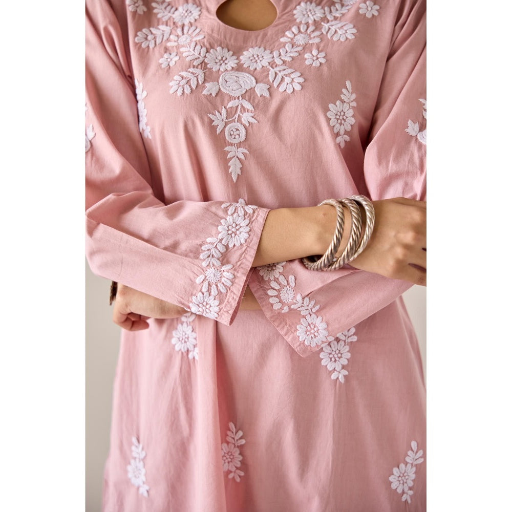 Old Marigold Mira Pink Cotton Hand Embroidered Chikankari Co-Ord (Set of 2)