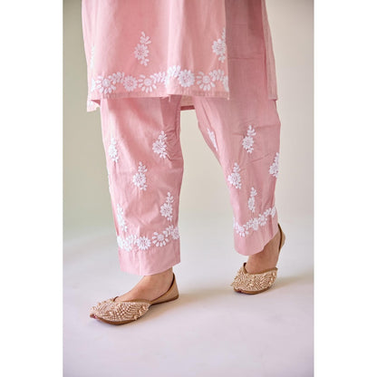 Old Marigold Mira Pink Cotton Hand Embroidered Chikankari Co-Ord (Set of 2)