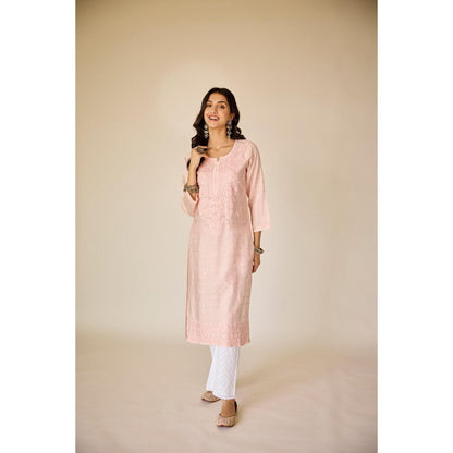 Old Marigold Zubaida Blush Pink Chanderi Hand Embroidered Chikankari Kurta