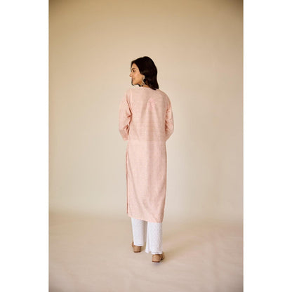 Old Marigold Zubaida Blush Pink Chanderi Hand Embroidered Chikankari Kurta