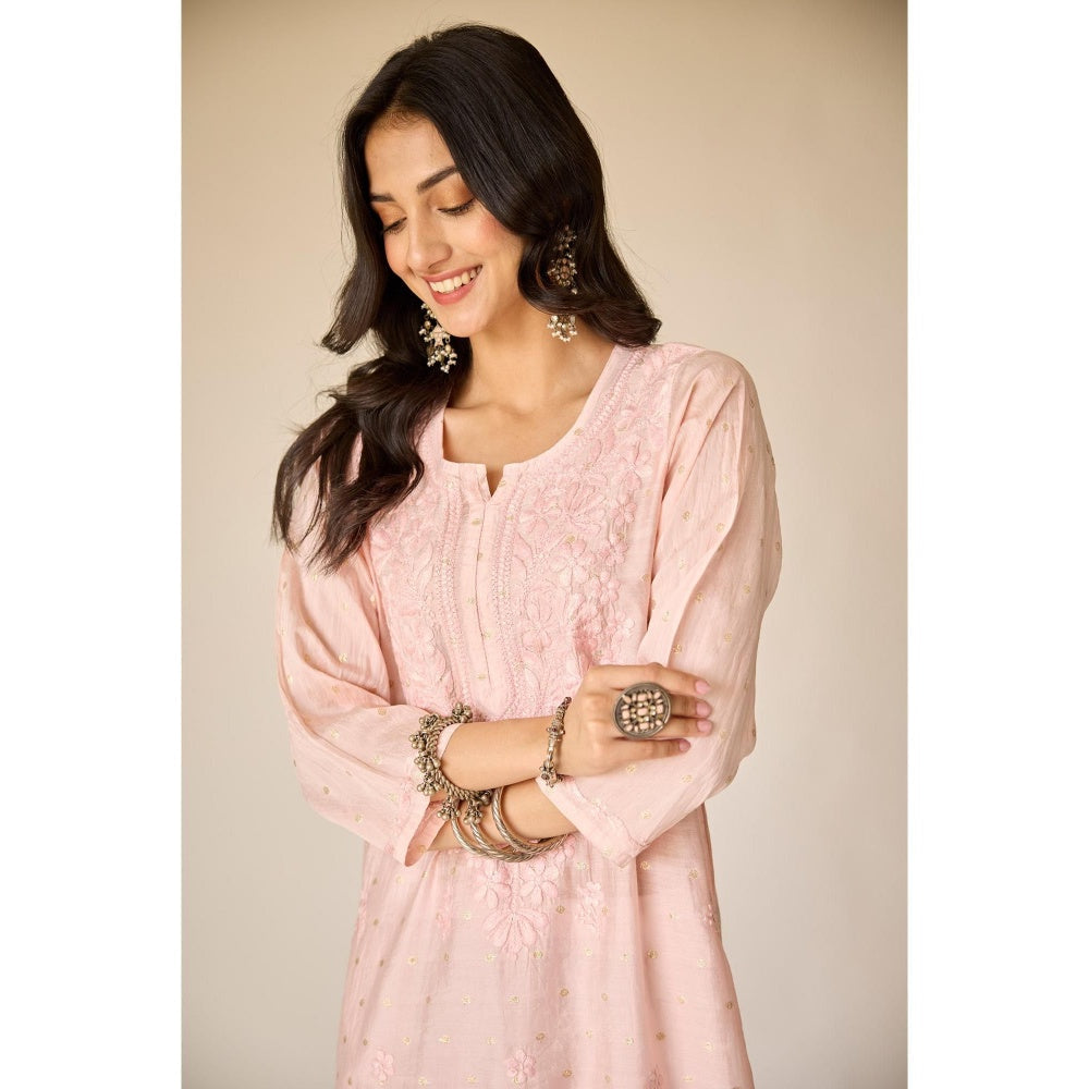 Old Marigold Zubaida Blush Pink Chanderi Hand Embroidered Chikankari Kurta