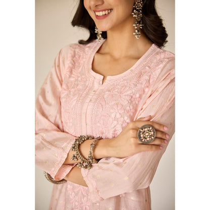 Old Marigold Zubaida Blush Pink Chanderi Hand Embroidered Chikankari Kurta