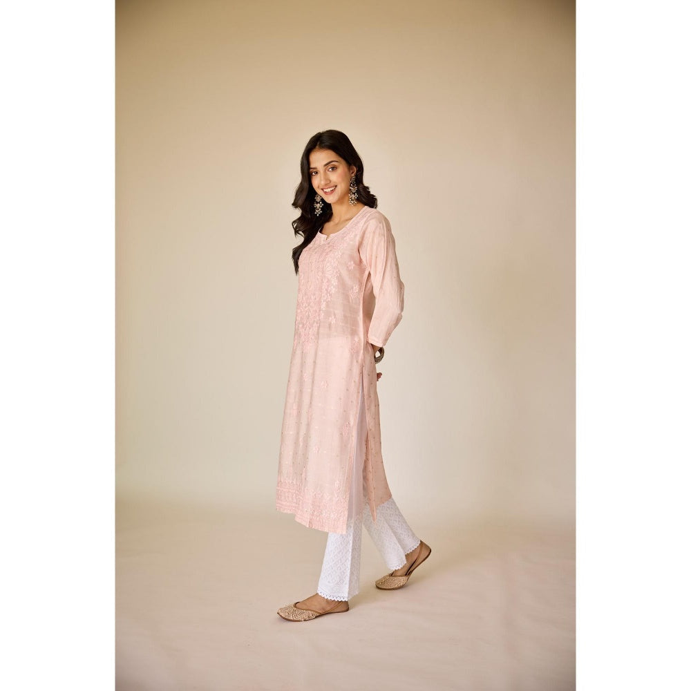 Old Marigold Zubaida Blush Pink Chanderi Hand Embroidered Chikankari Kurta