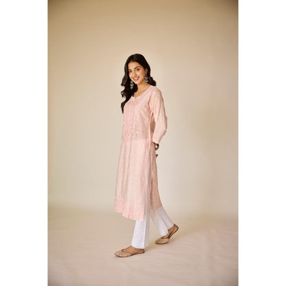 Old Marigold Zubaida Blush Pink Chanderi Hand Embroidered Chikankari Kurta