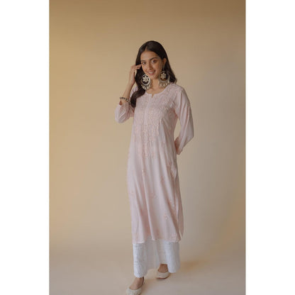 Old Marigold Lulu Light Pink Modal Hand Embroidered Chikankari Kurta