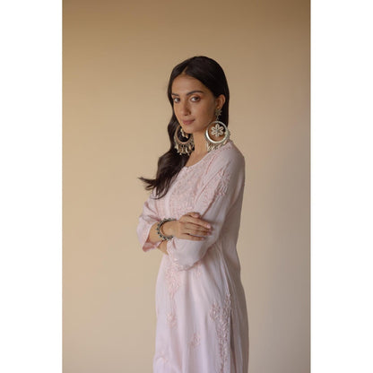 Old Marigold Lulu Light Pink Modal Hand Embroidered Chikankari Kurta