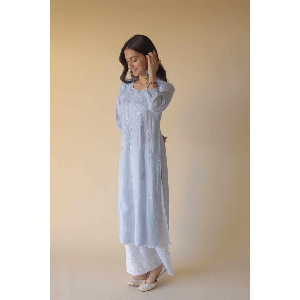Old Marigold Anisa Blue Modal Hand Embroidered Chikankari Kurta