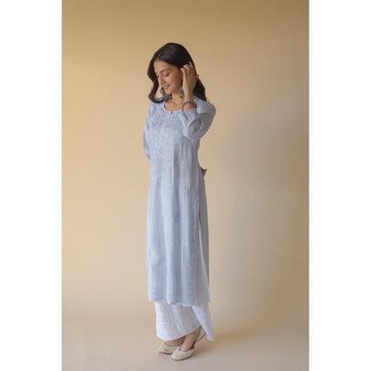 Old Marigold Anisa Blue Modal Hand Embroidered Chikankari Kurta