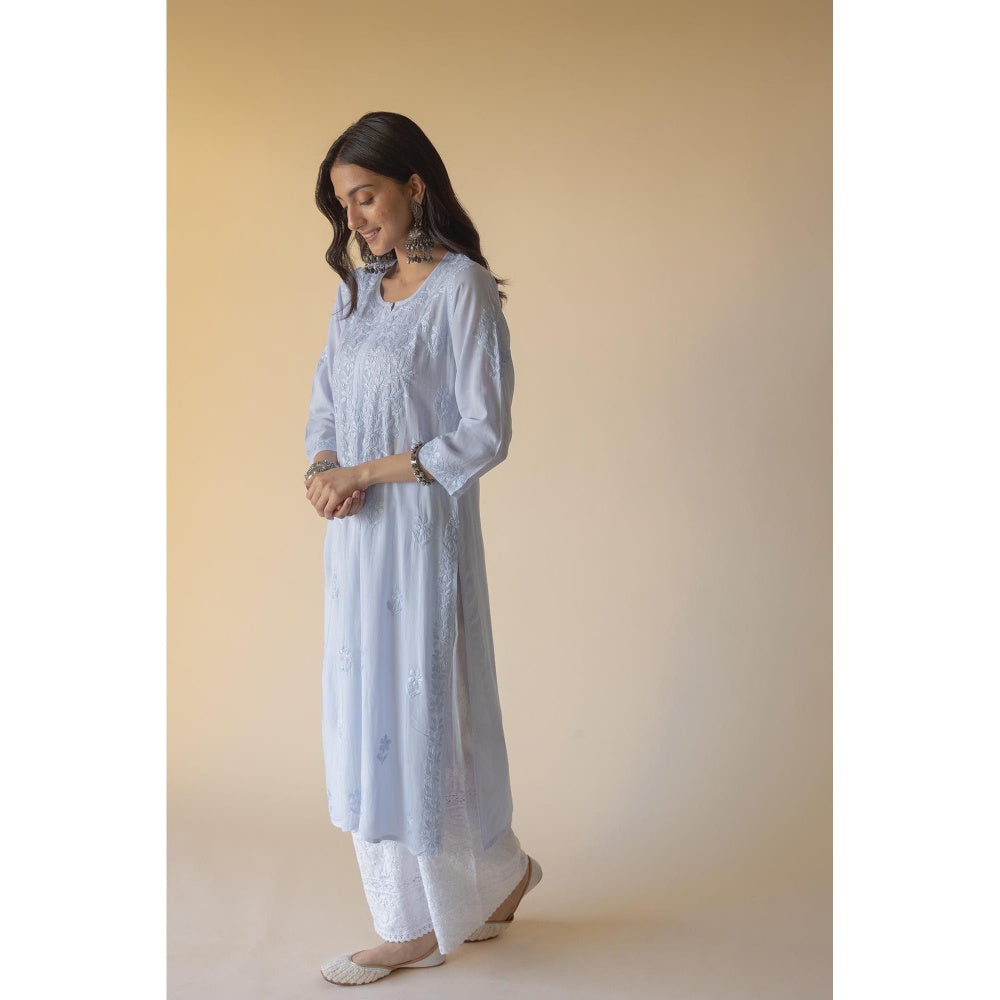 Old Marigold Anisa Blue Modal Hand Embroidered Chikankari Kurta