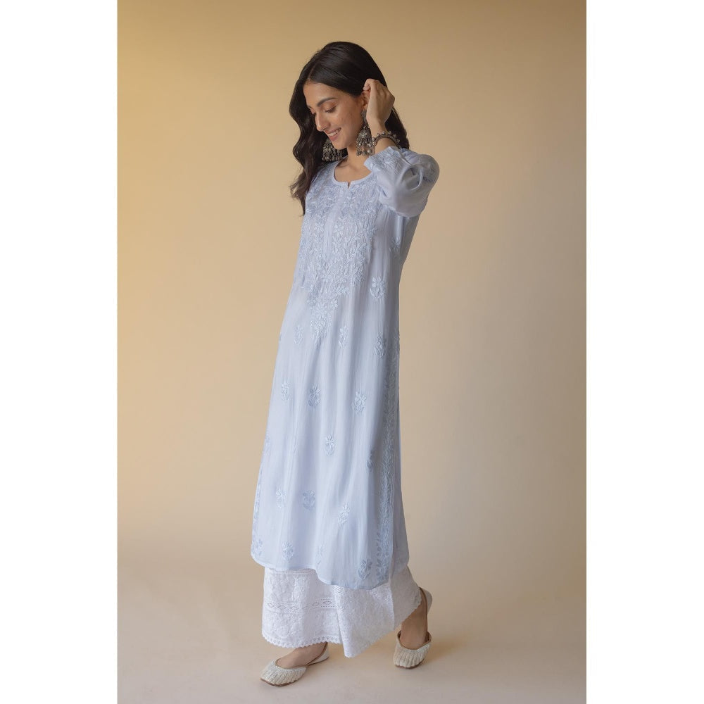 Old Marigold Anisa Blue Modal Hand Embroidered Chikankari Kurta
