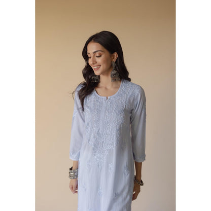 Old Marigold Anisa Blue Modal Hand Embroidered Chikankari Kurta