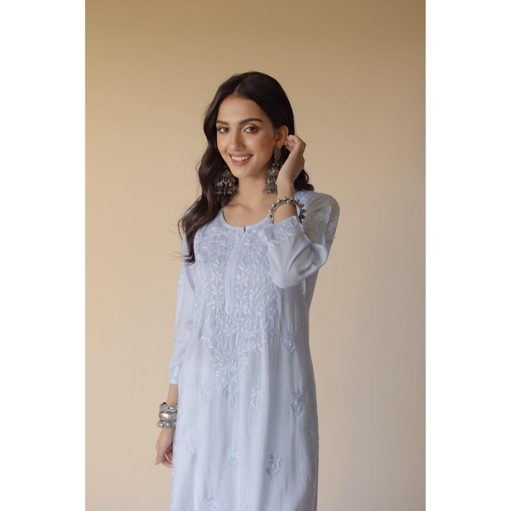 Old Marigold Anisa Blue Modal Hand Embroidered Chikankari Kurta