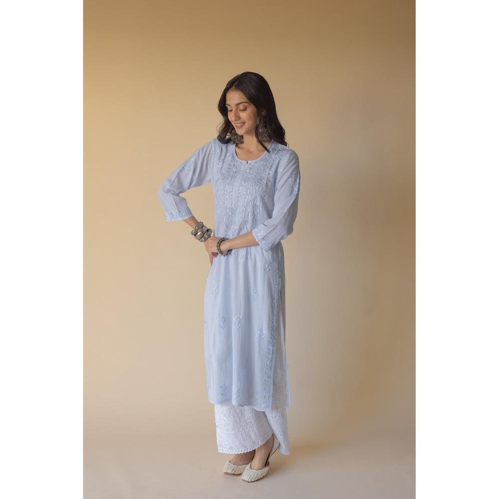 Old Marigold Anisa Blue Modal Hand Embroidered Chikankari Kurta