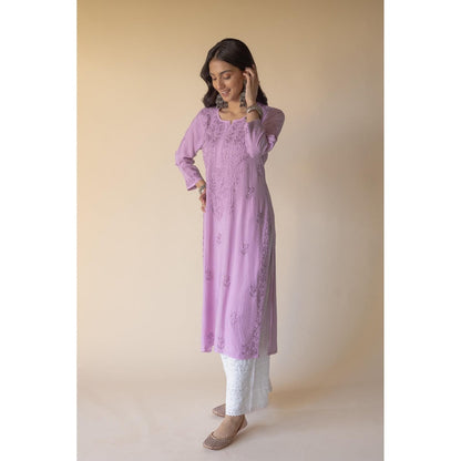 Old Marigold Erum Purple Modal Hand Embroidered Chikankari Kurta