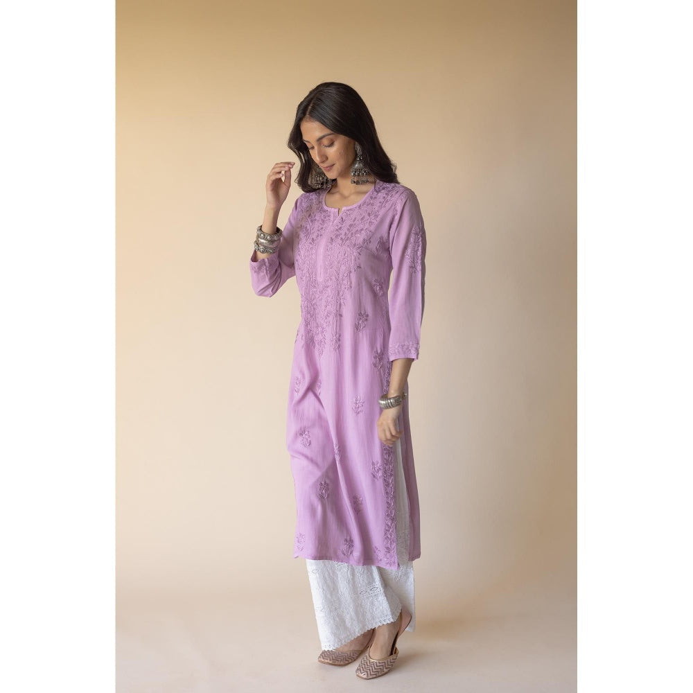 Old Marigold Erum Purple Modal Hand Embroidered Chikankari Kurta