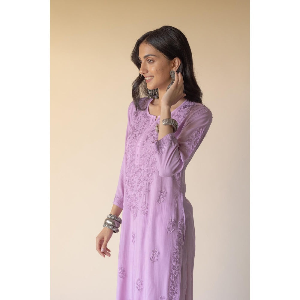 Old Marigold Erum Purple Modal Hand Embroidered Chikankari Kurta