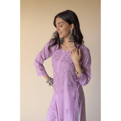 Old Marigold Erum Purple Modal Hand Embroidered Chikankari Kurta