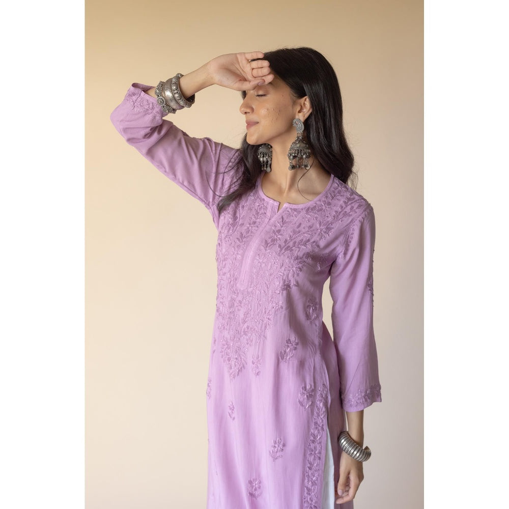 Old Marigold Erum Purple Modal Hand Embroidered Chikankari Kurta
