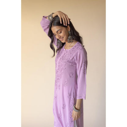 Old Marigold Erum Purple Modal Hand Embroidered Chikankari Kurta