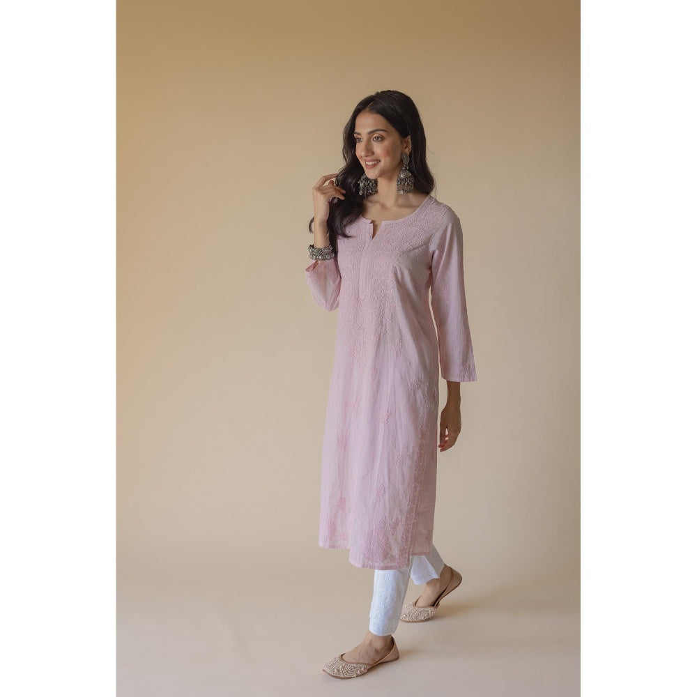 Old Marigold Gazala Purple Dobby Cotton Hand Embroidered Chikankari Kurta