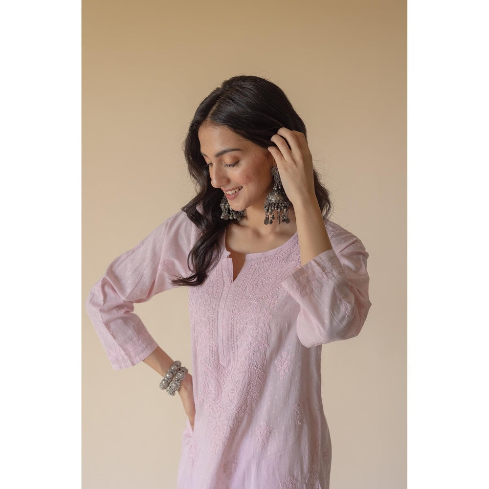 Old Marigold Gazala Purple Dobby Cotton Hand Embroidered Chikankari Kurta