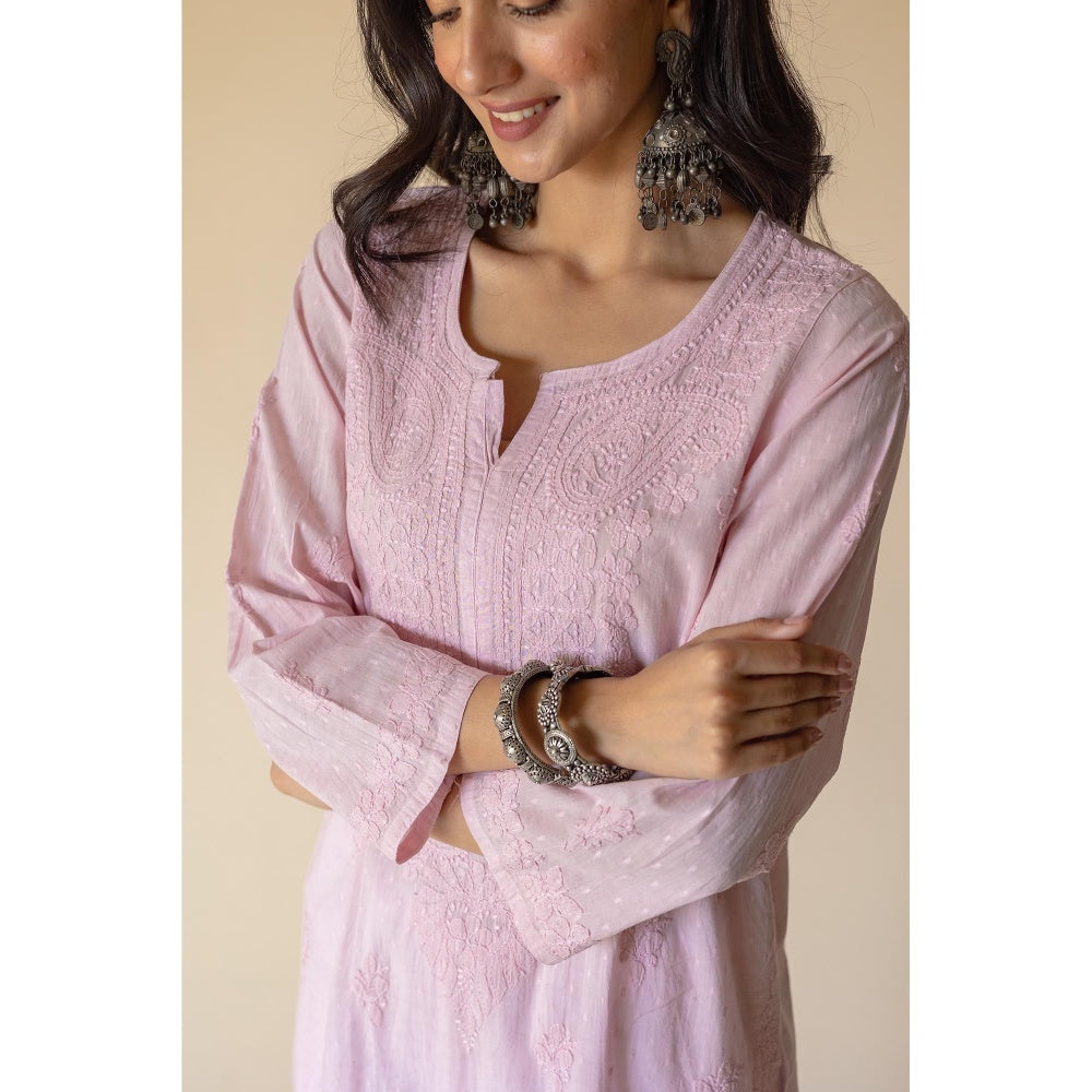 Old Marigold Gazala Purple Dobby Cotton Hand Embroidered Chikankari Kurta
