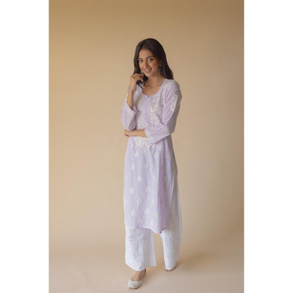 Old Marigold Yumna Cotton Lavender Hand Embroidered Chikankari Kurta