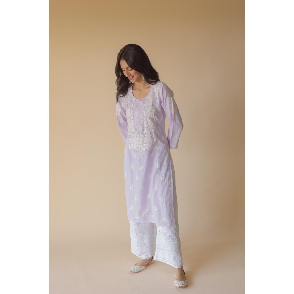 Old Marigold Yumna Cotton Lavender Hand Embroidered Chikankari Kurta