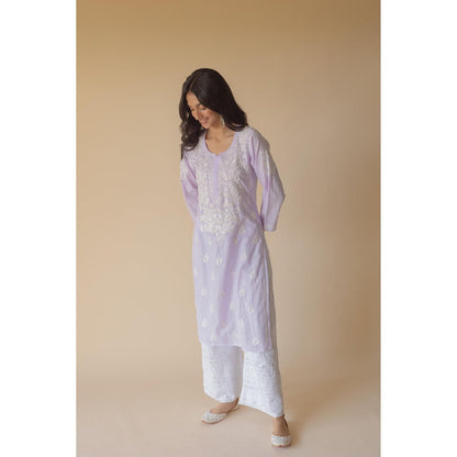 Old Marigold Yumna Cotton Lavender Hand Embroidered Chikankari Kurta