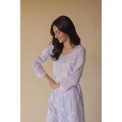 Old Marigold Yumna Cotton Lavender Hand Embroidered Chikankari Kurta