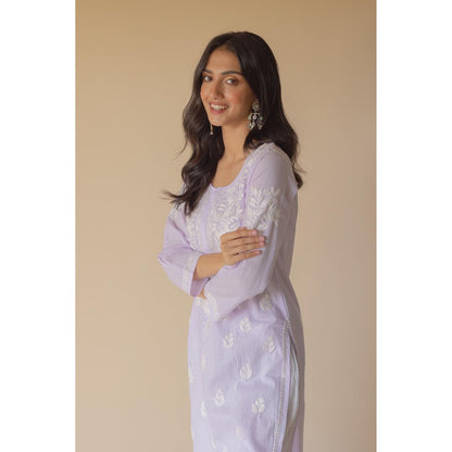Old Marigold Yumna Cotton Lavender Hand Embroidered Chikankari Kurta