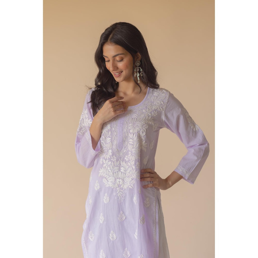 Old Marigold Yumna Cotton Lavender Hand Embroidered Chikankari Kurta