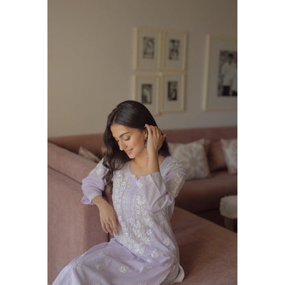 Old Marigold Yumna Cotton Lavender Hand Embroidered Chikankari Kurta