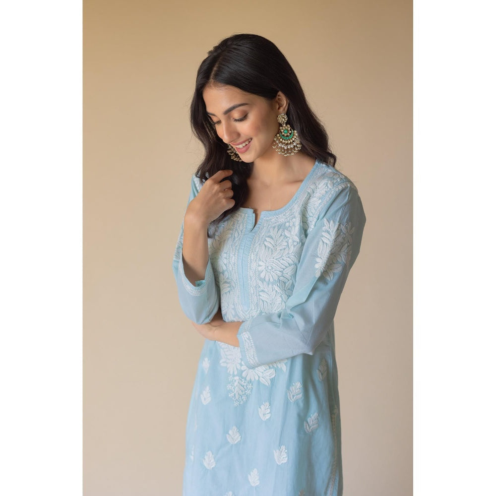 Old Marigold Nazma Cotton Blue Hand Embroidered Chikankari Kurta